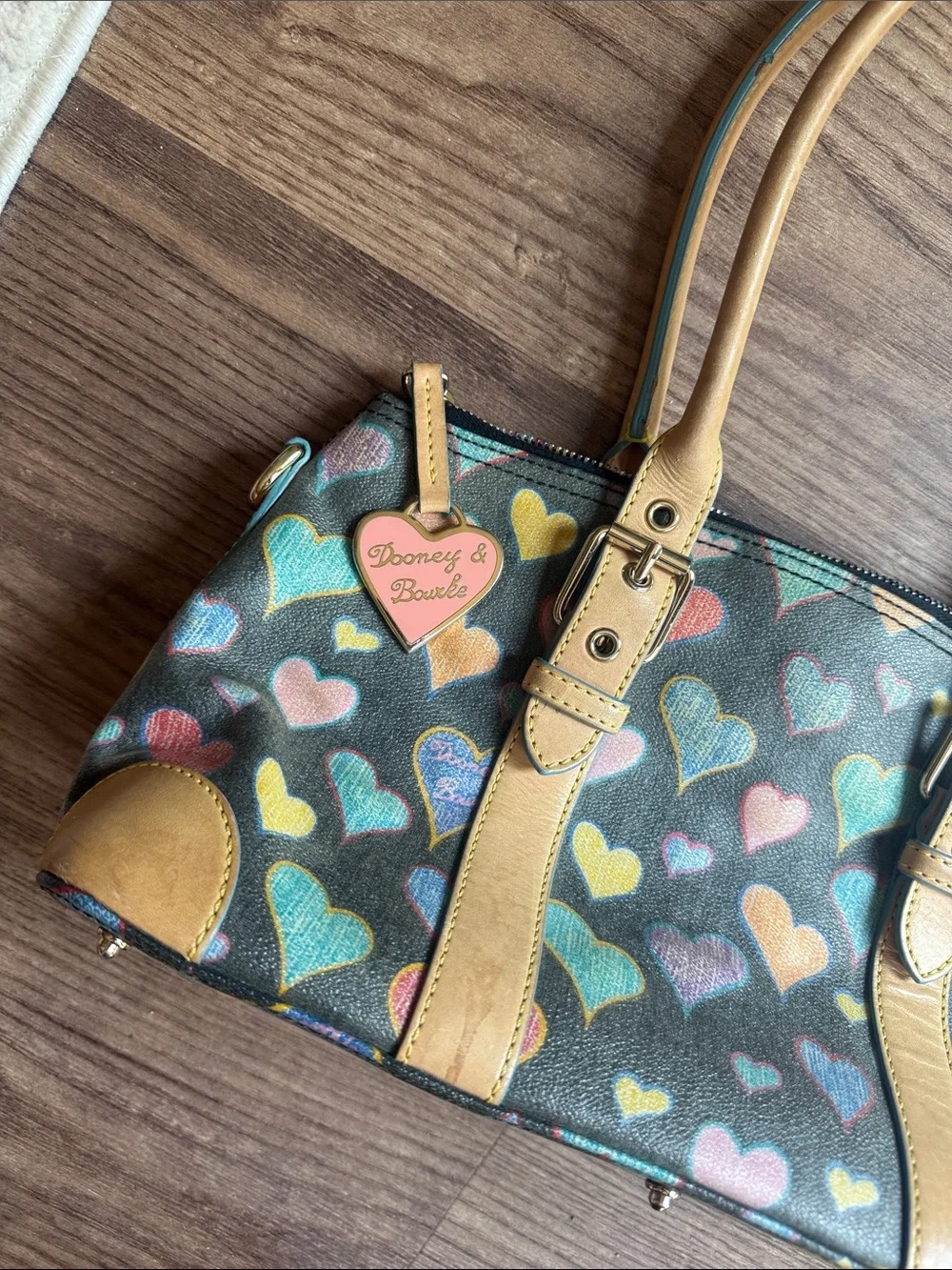 Vintage Dooney & Bourke Crayon Hearts Satchel Y2K Multicolor Heart Handbag